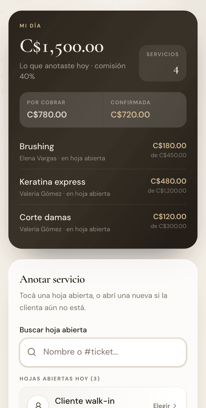 Piso del estilista en Florece — comisión del día y hojas abiertas
